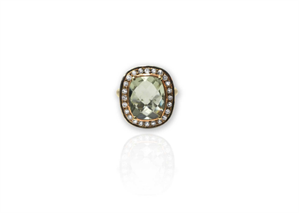 Rhodium Plated CZ Studded Green Gemstone Fashion Ring